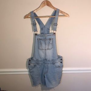 Light Blue Denim Short Overalls for Women